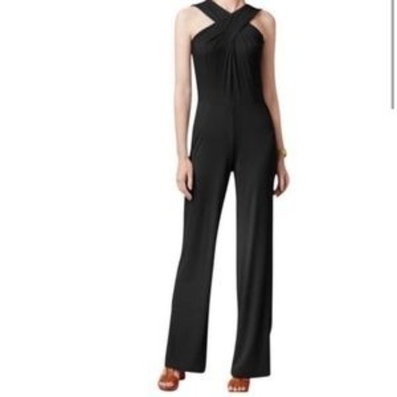 MICHAEL Michael Kors Pants - Michael Kors Women's Jumpsuit in Black with a Criss Cross Neckline Size 14 New